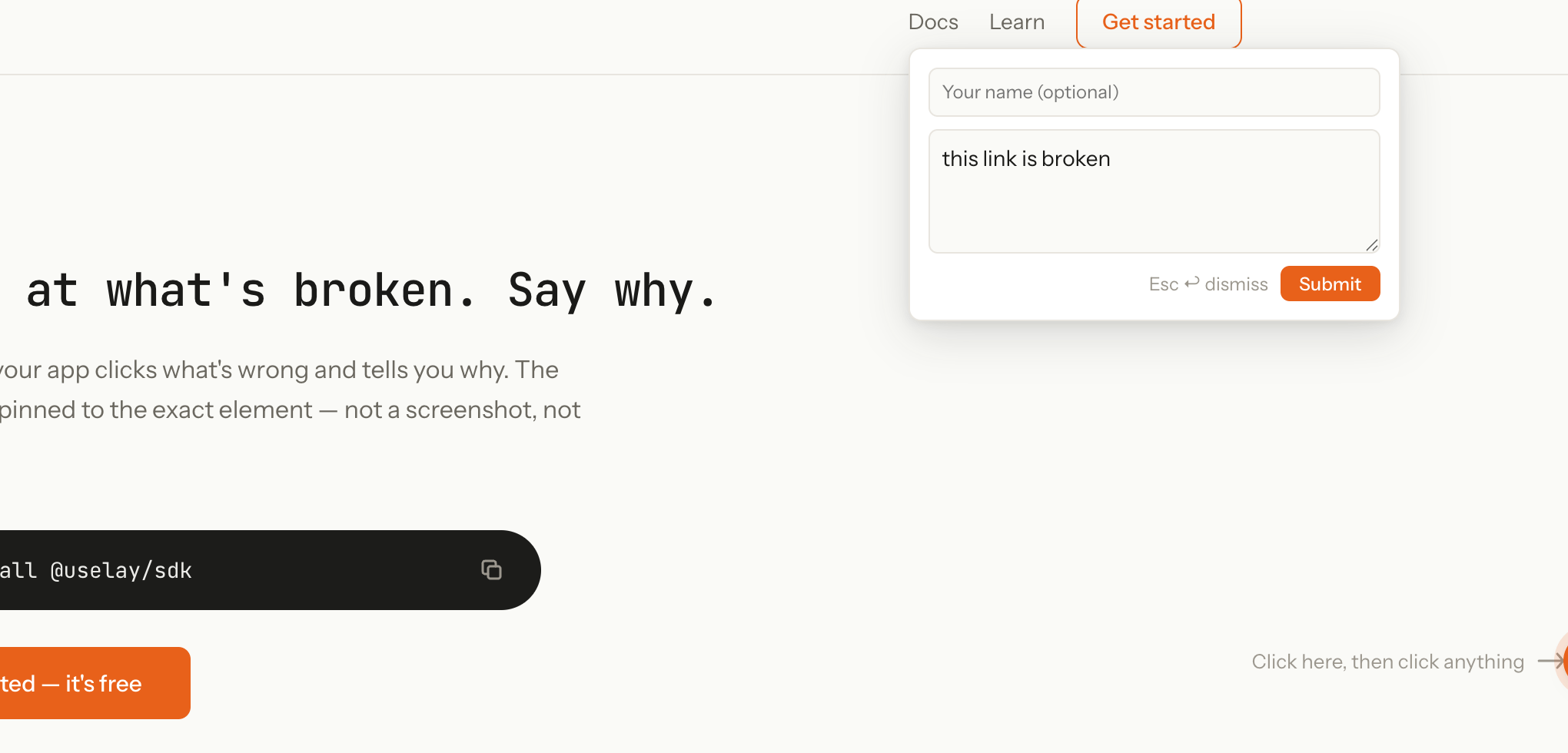 UseLay comment compose modal with a short message.